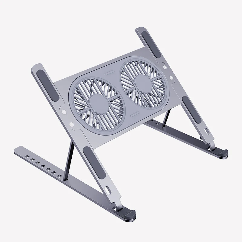 Soporte enfriador para computadora portátil de aleación de aluminio con 2 ventiladores de refrigeración desmontables y 8 niveles de altura ajustable para soporte para computadora portátil de 10-17,3 pulgadas - imagen 2