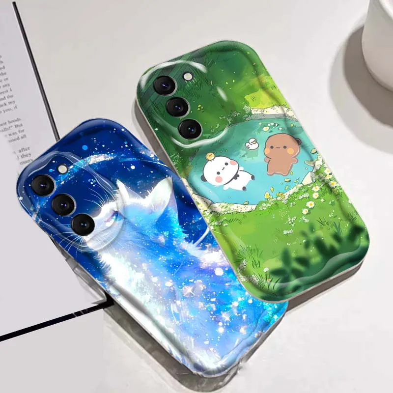 Oso gato arte lindo para Samsung S25 S24 S23 S22 S21 S20 A04 A05s A05 A06 Ultra Plus FE 5G onda aceite teléfono caso - imagen 2