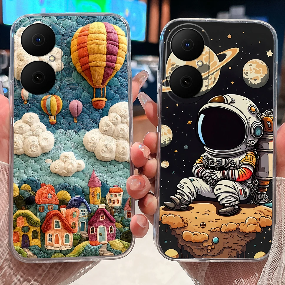 Para Huawei Enjoy 80 70 Pro 70X Funda lindo astronauta suave delgada TPU transparente Funda de teléfono de silicona para Huawei Enjoy80 Funda ligera