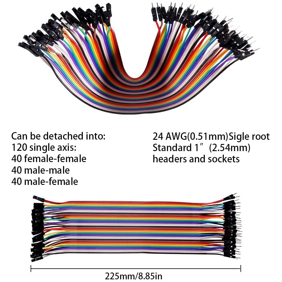 120 Uds Cable Dupont multicolor 40 pines macho a hembra, 40 pines macho a macho, Cable de cinta de puente de placa de pruebas hembra a hembra de 40 pines - imagen 3