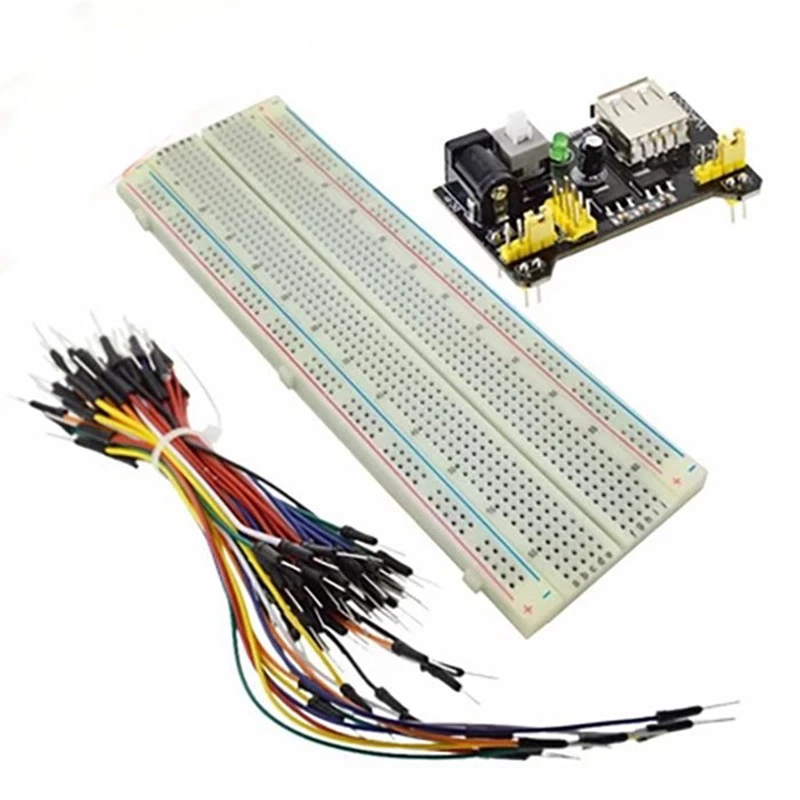 Módulo de potencia de placa de pruebas MB102 de 3,3 V/5V + MB-102, kit de prototipo de placa de pan sin soldadura de 830 puntos + 65 cables de puente flexibles, 3 uds./lote