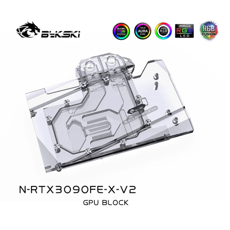 Bykski-bloque de agua para NVIDIA RTX3090, tarjeta de GPU/Bloque de cobre compatible con tarjeta de vídeo 3090 FE/placa trasera A-RGB RURA - imagen 3