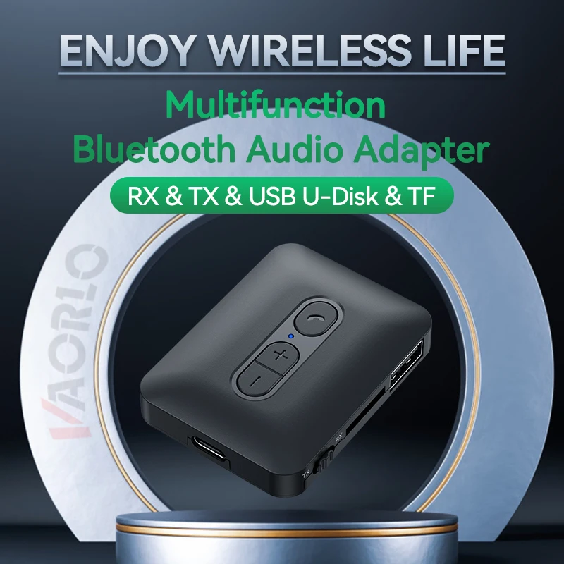 Multifunción Bluetooth 5.4 Receptor de audio Transmisor Soporte USB U-Disk Reproducción de tarjeta TF 3.5MM AUX Estéreo Sin pérdidas Adaptador inalámbrico de música HIFI con micrófono para automóvil TV PC Altavoz - imagen 2