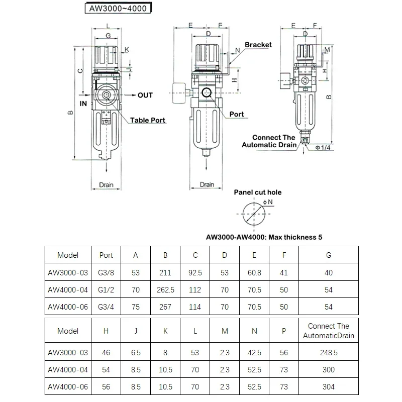 Regulador de presión de aire neumático AW2000-02 AW3000-03 AW4000-04 Separador de aceite Compresor de drenaje automático Controlador de filtro de aire - imagen 5