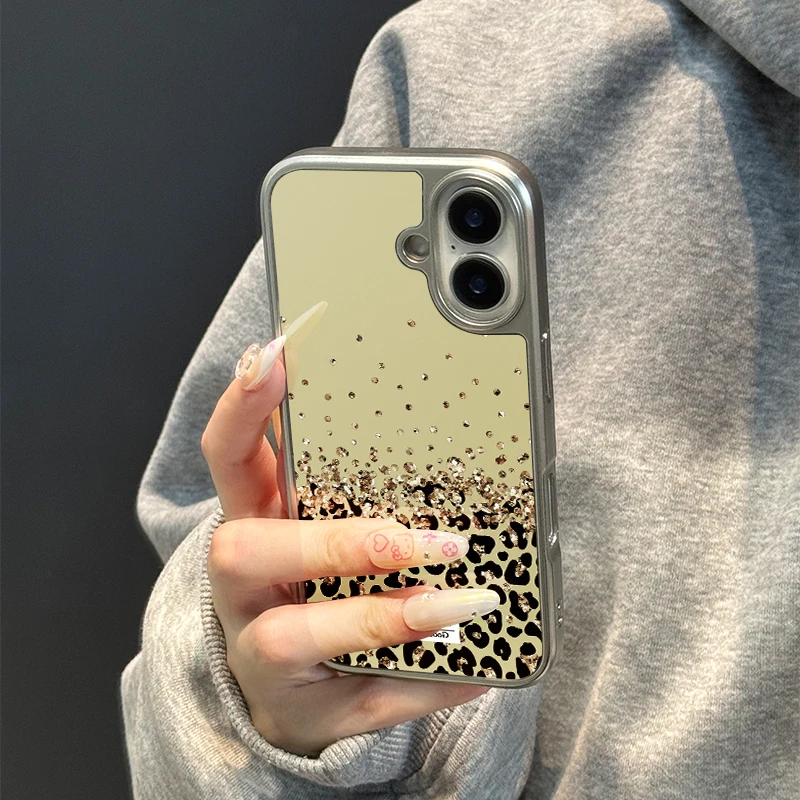 Mantenga la sonrisa Funda de teléfono anticaída de TPU epoxi con borde plateado y leopardo dorado para iPhone XR/11/12/13/14/15/16/17 Pro Max - imagen 5