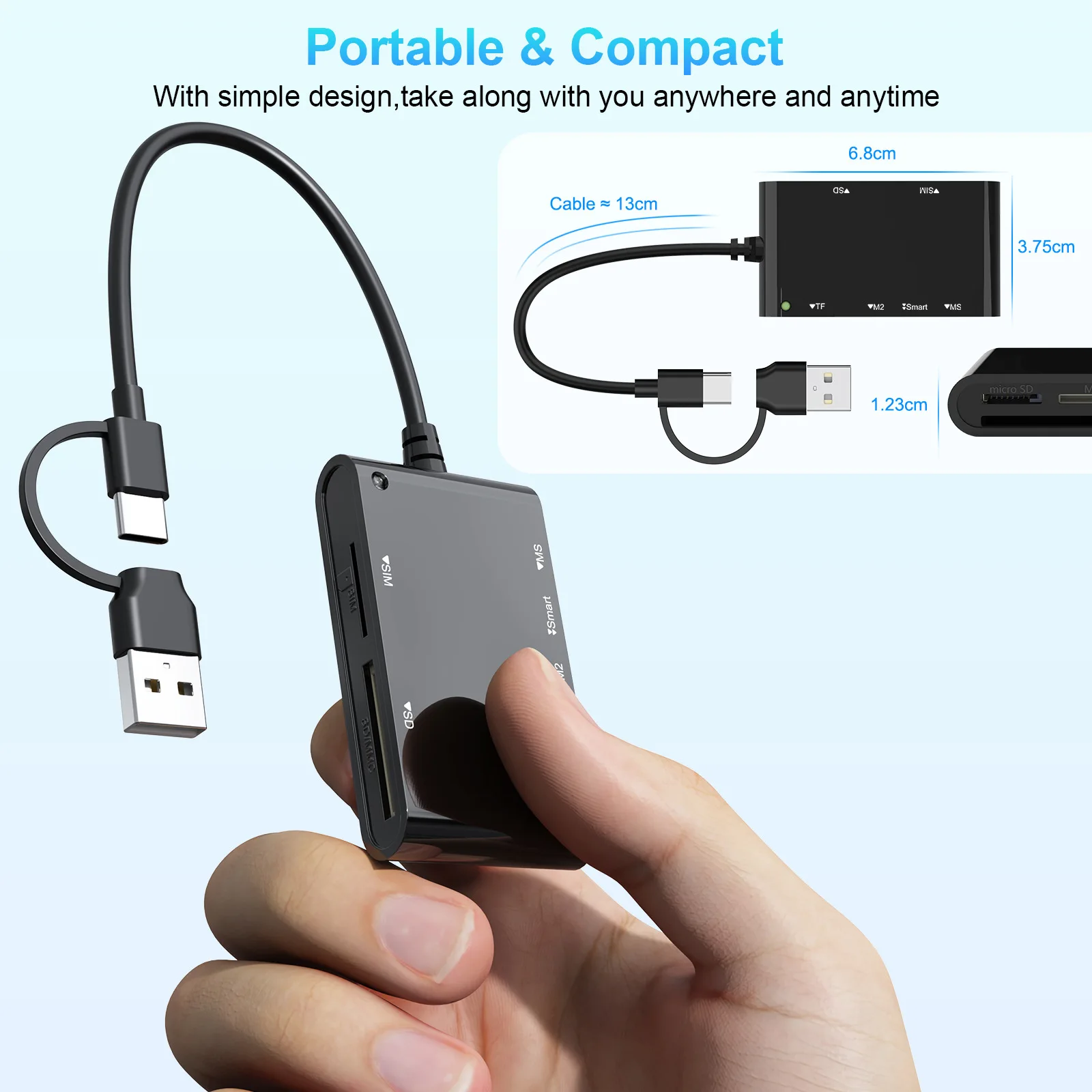 UTHAI CR375 Accesorios para computadora portátil Lector de tarjetas inteligentes 6 en 1 Smart/MS/M2/TF/SIM/SD Tarjeta de identificación Tarjeta bancaria Lector de tarjetas de seguridad social - imagen 4