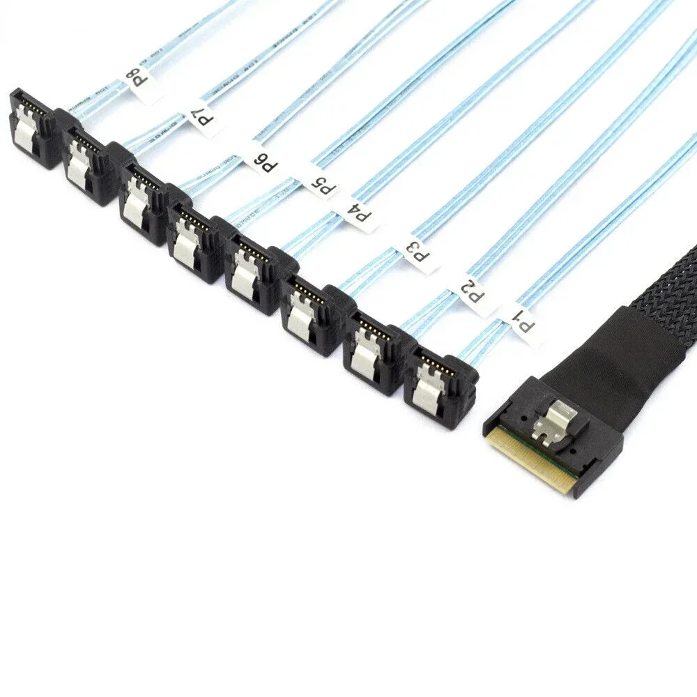 SFF-8654 a sata PCI-E Slimline SAS SFF-8654 8I a 8 puertos SATA Cable para disco duro de servidor de 90 grados - imagen 2