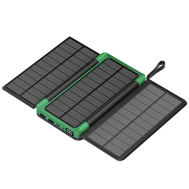 Banco de energía Solar plegable, cargador inalámbrico Qi, 3 paneles solares, para IPhone 15, 14, 13, Huawei, Xiaomi, 20000mAh - imagen 5