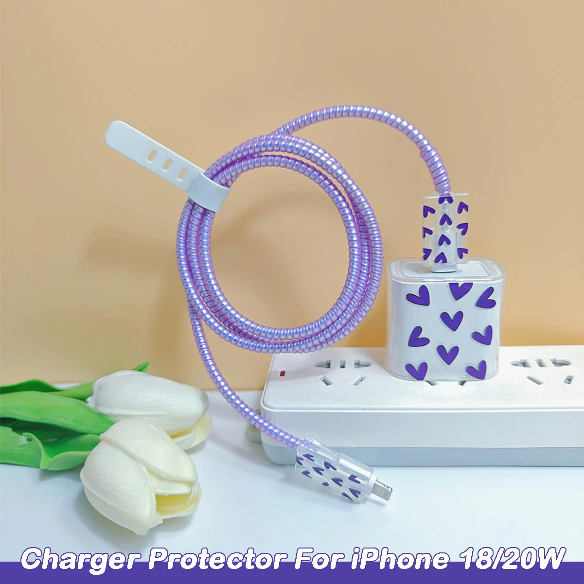 Funda púrpura con forma de corazón de amor para iphone, funda protectora Original para cargador de EE. UU. de 18/20W, organizador de cables, adaptador de línea de datos