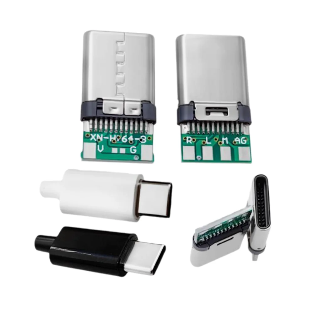 Adaptador de conector de soldadura de enchufe macho de 24 pines USB 3,1 tipo C con carcasa, enchufes de carga tipo C, reparación de accesorios de Cable de datos, 2/5 Uds.