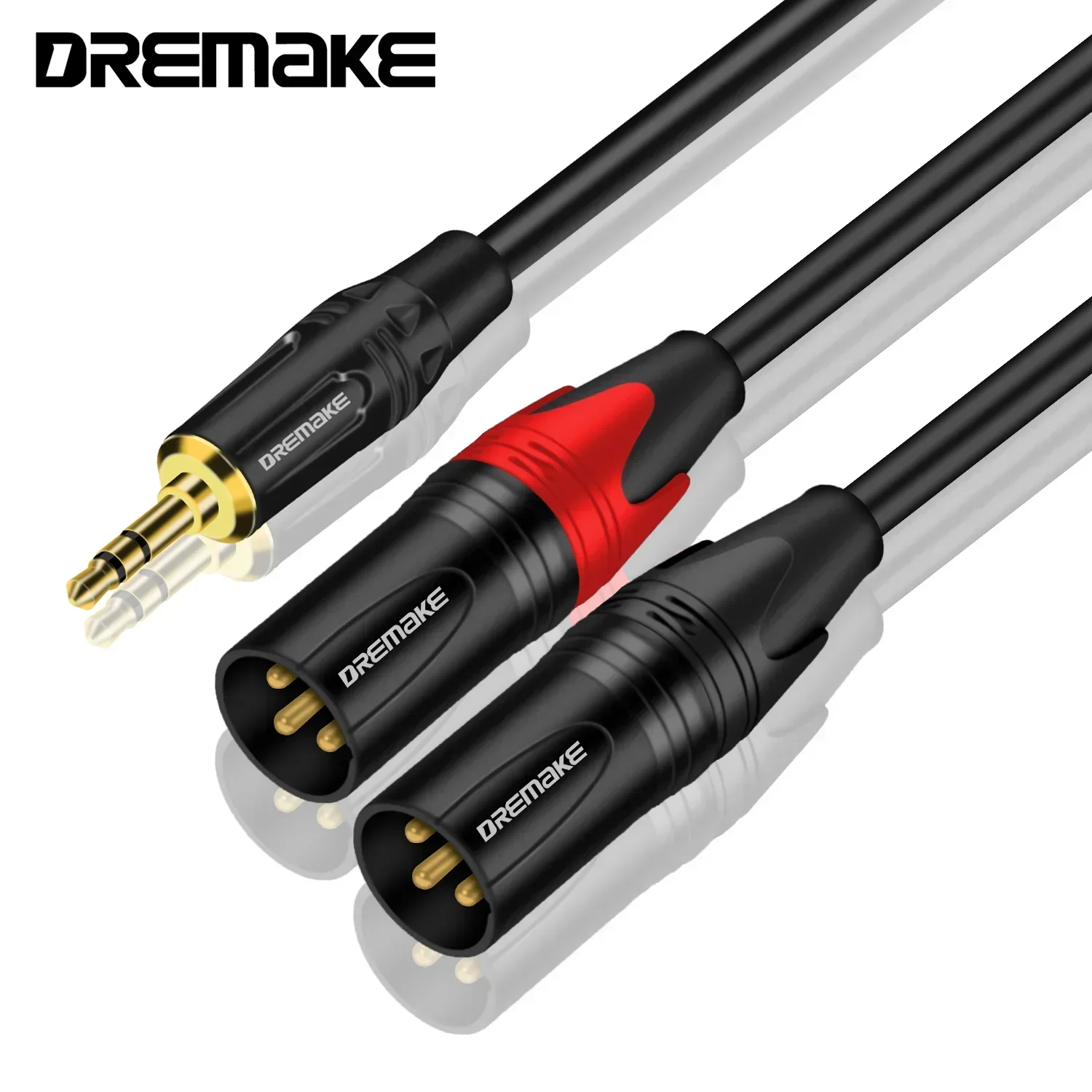 DREMAKE Jack 3,5mm TRS estéreo a doble XLR macho Cable de conexión 3,5mm 1/8 pulgadas a doble XLR macho adaptador Breakout Y Cable divisor