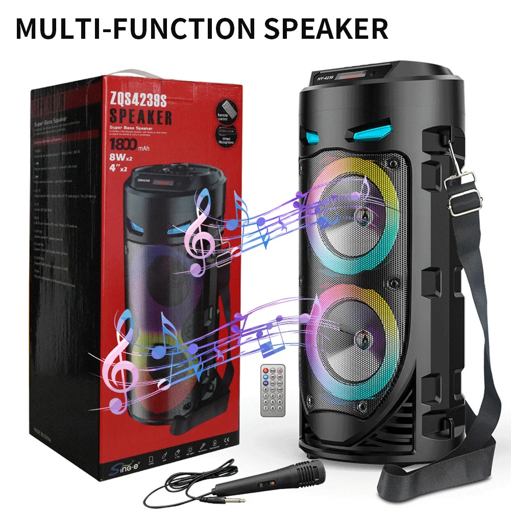 Altavoz Compatible con Bluetooth, altavoz estéreo inalámbrico, compatible con USB/TF/AUX/FM/BT/mic, altavoz para exteriores para el hogar, regalos de fiesta al aire libre