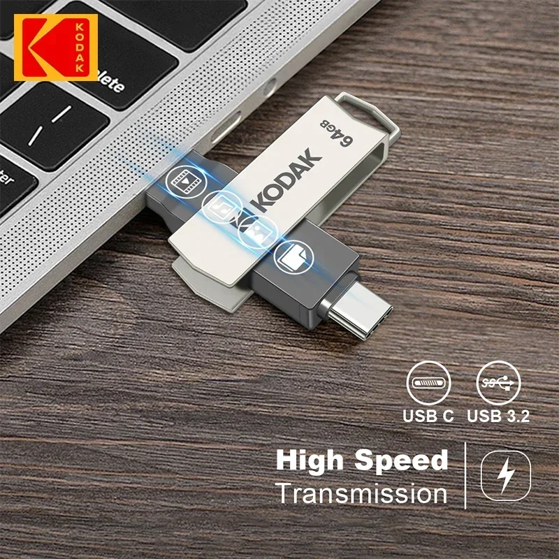 Original KODAK doble Nip tipo C y unidad Flash USB 64GB 128GB 32GB Pendrive memoria de alta velocidad Metal Stick para teléfono inteligente portátil - imagen 5