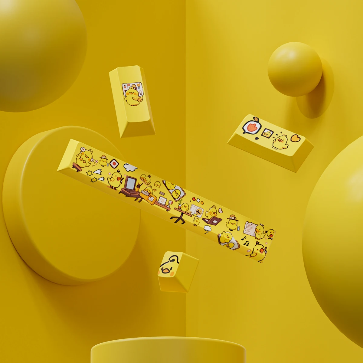 4 Uds. Tapa de tecla de pollo amarillo pequeño perfil de cereza dibujos animados lindo suplemento tapa de llave PBT sublimación térmica teclas personalizadas - imagen 3