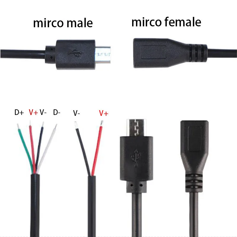 1M USB tipo A macho hembra tipo C Micro conector 2 pines 4 pines núcleo Cable de alimentación adaptador de extensión reparación Cable de soldadura DIY - imagen 5