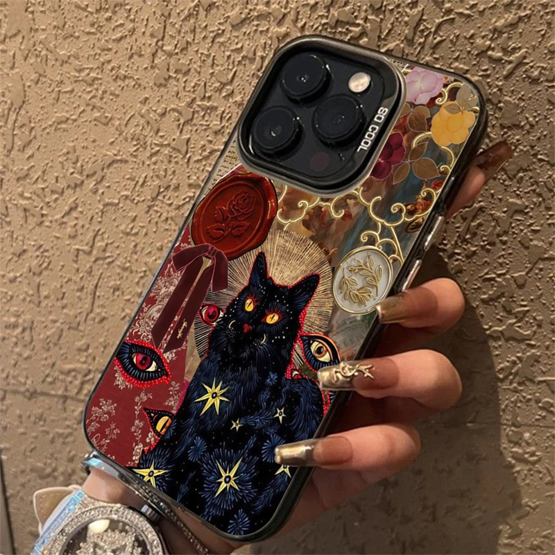 Funda de teléfono plateada electrochapada con estampado de leopardo y gato negro para Xiaomi Redmi Note 14 13 12 11 10 Pro Plus 12S 11S Redmi 15C 14C - imagen 5