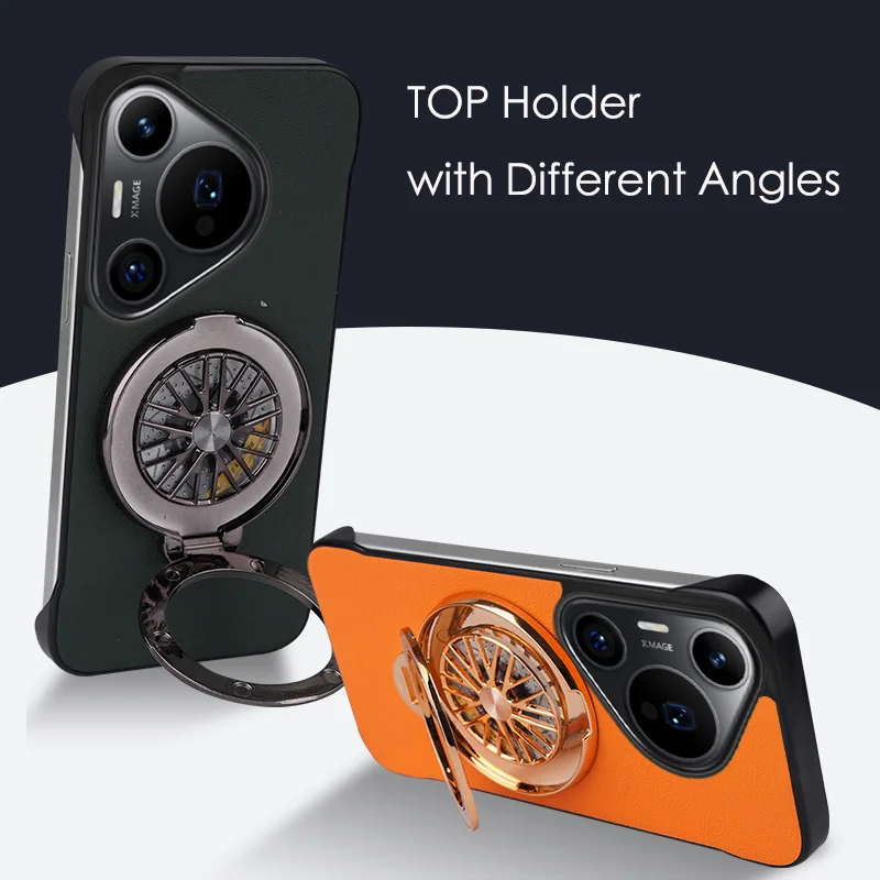 Funda con soporte para tope para aliviar el estrés, funda sin marco con patrón de cuero para Huawei Puro 70 P60 P50 P40 Nova 13 Pro - imagen 3