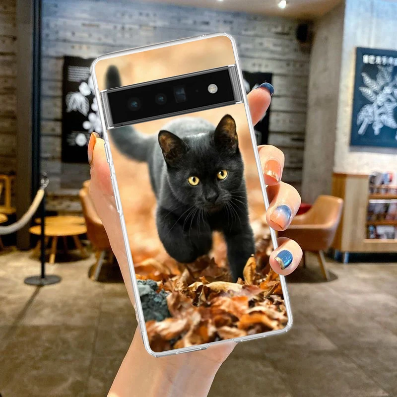 Funda de teléfono con ojo de gato negro para Google Pixel 8 7 6 Pro, carcasa de TPU suave para Pixel 6A 5 4 5A 4A 3A XL 5G, cubierta transparente de silicona - imagen 3