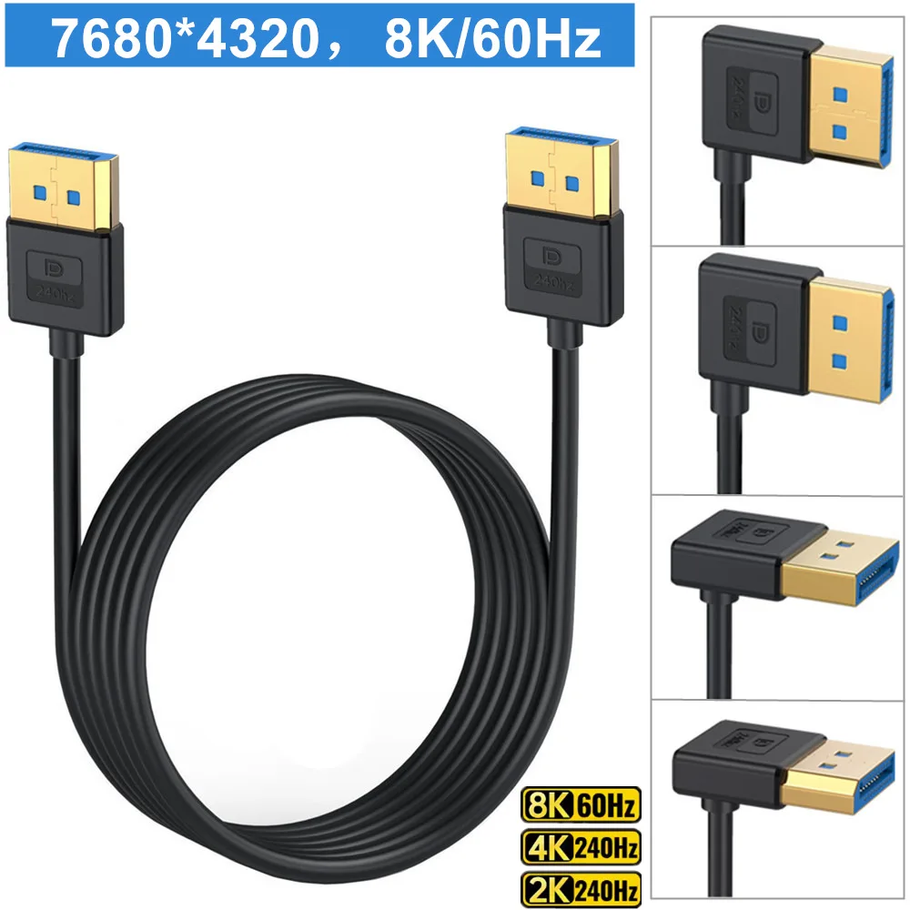 Cable DisplayPort 1,4 arriba/abajo/Izquierda/ángulo derecho 90 grados DP 8K60Hz 4K144Hz Cable de Audio y vídeo para ordenador portátil PC Xbox Series Monitor