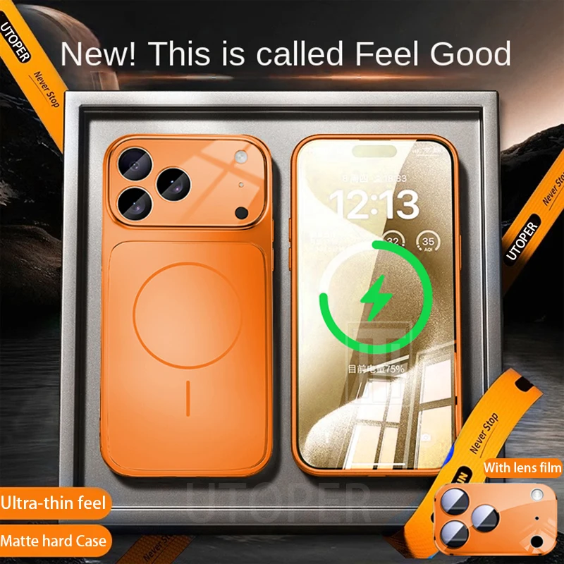 Funda de teléfono de cristal magnético Magsafe naranja oficial para iPhone 17 Air 16 15 14 13 Pro Max cubierta protectora dura a prueba de golpes mate - imagen 2