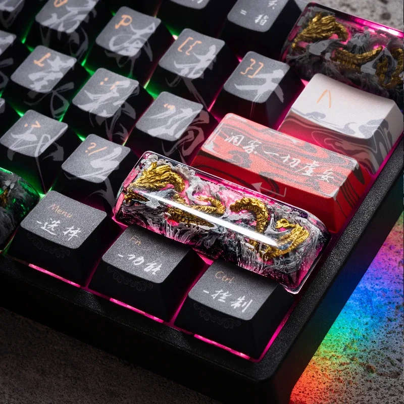 Teclas personalizadas originales de resina de dragón dorado y negro, pegamento por goteo, teclas personalizadas para teclado mecánico, accesorios para juegos, regalo - imagen 3