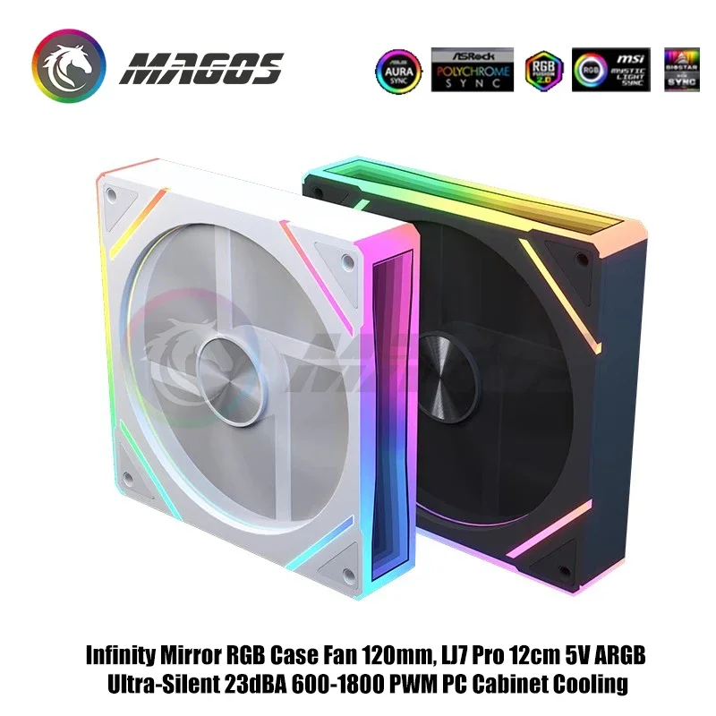 Infinity Mirror-ventilador de carcasa RGB de 120mm, LJ7 Pro, 12cm, 5V, ARGB, Ultra silencioso, 23dBA, 600-1800, PWM, refrigeración para armario de PC - imagen 3