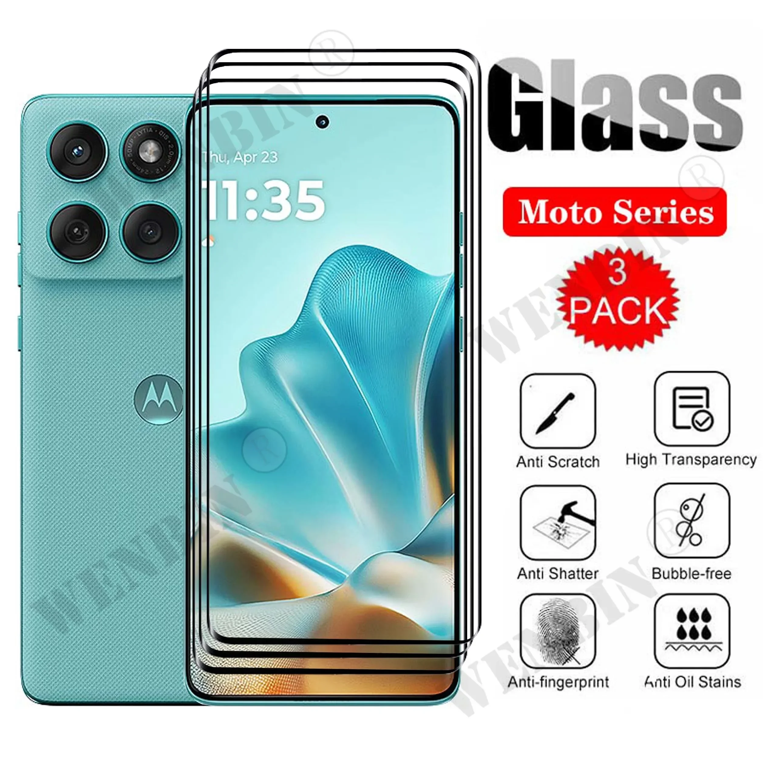 3 uds vidrio templado para Motorola Moto Edge 60 50 Fusion Neo Pro Stylus Protector de pantalla de cubierta completa curvada