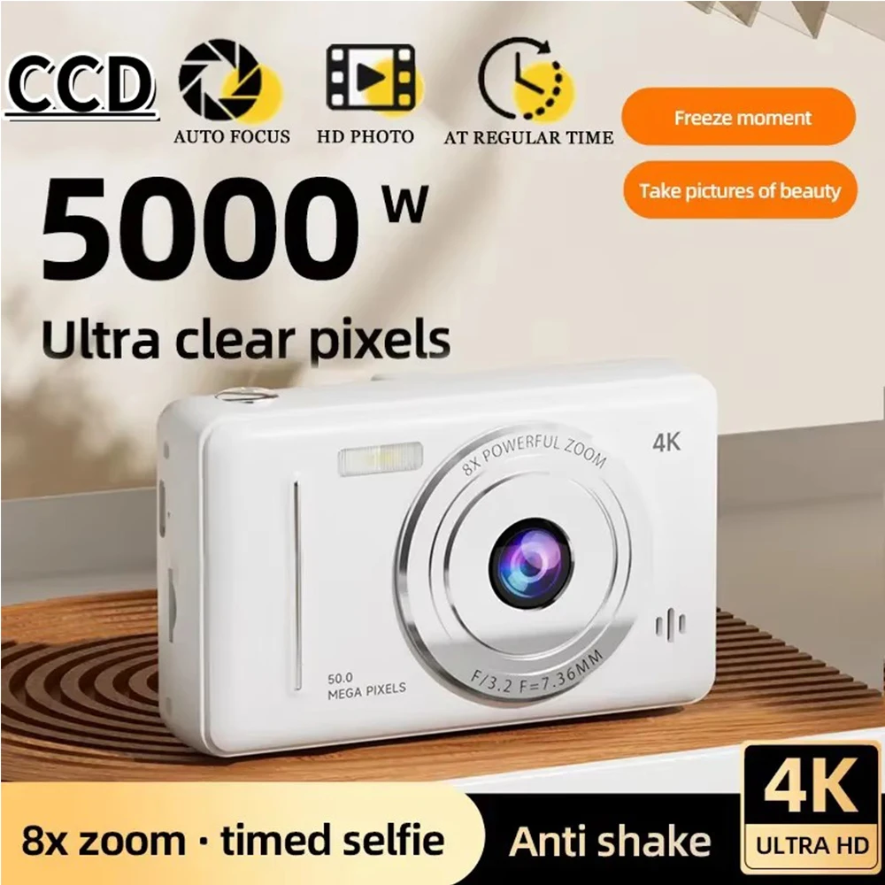 Cámara Digital 4K, fotografía HD de 50MP, cámaras para niños, Selfie de viaje con Zoom 8x, videocámara compacta, cámara pequeña de bolsillo para estudiantes - imagen 3