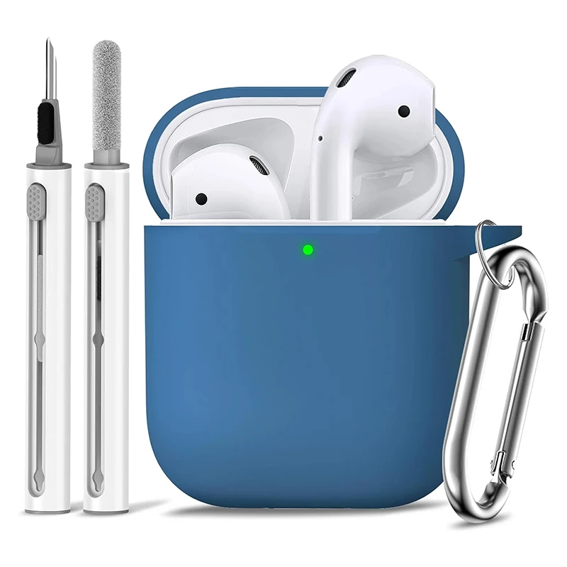 Fundas de silicona con gancho para Airpods1/2, funda protectora a prueba de golpes para auriculares inalámbricos para Airpod 2 1, bolsas con Kit de limpieza - imagen 5