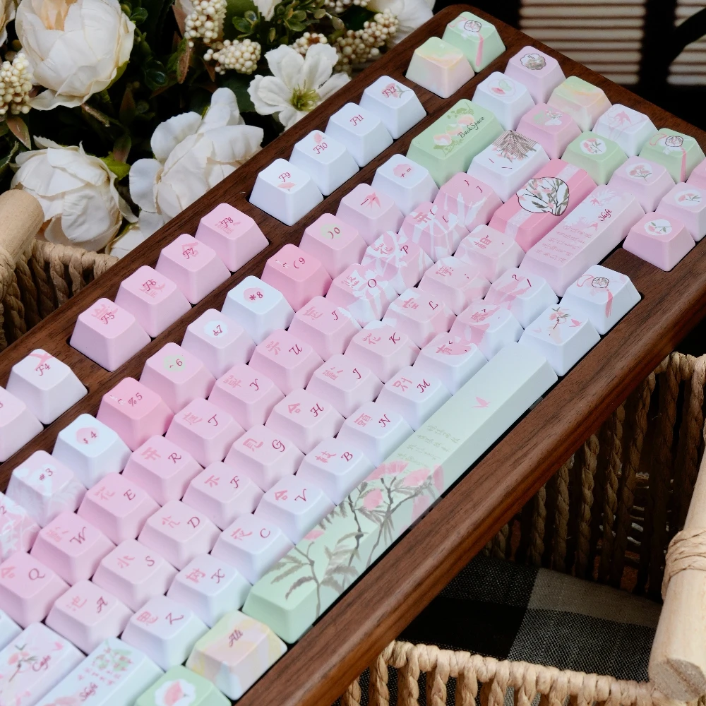 Teclas de teclado con tema Acacia, rosa, Fc, sublimación térmica de cinco lados, diseño de estilo antiguo, juego de teclas personalizadas - imagen 2