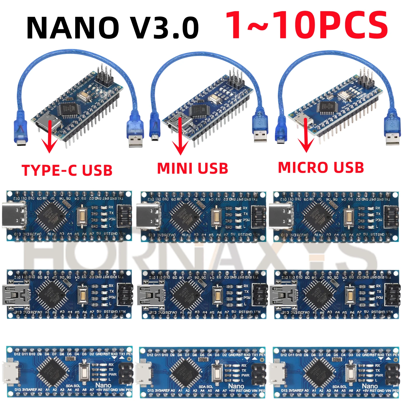 Promoción para arduino Nano V 3,0 Atmega328 controlador Compatible módulo de placa PCB Placa de desarrollo MINI/TYPE-C/MICRO USB NANO