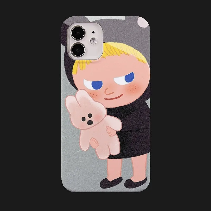 Funda de teléfono ins girl con conejo para iPhone 16 15 14 13 12 11 Pro Max X XS XR XSMax 7 8 Plus, cubierta dura de PC con película brillante