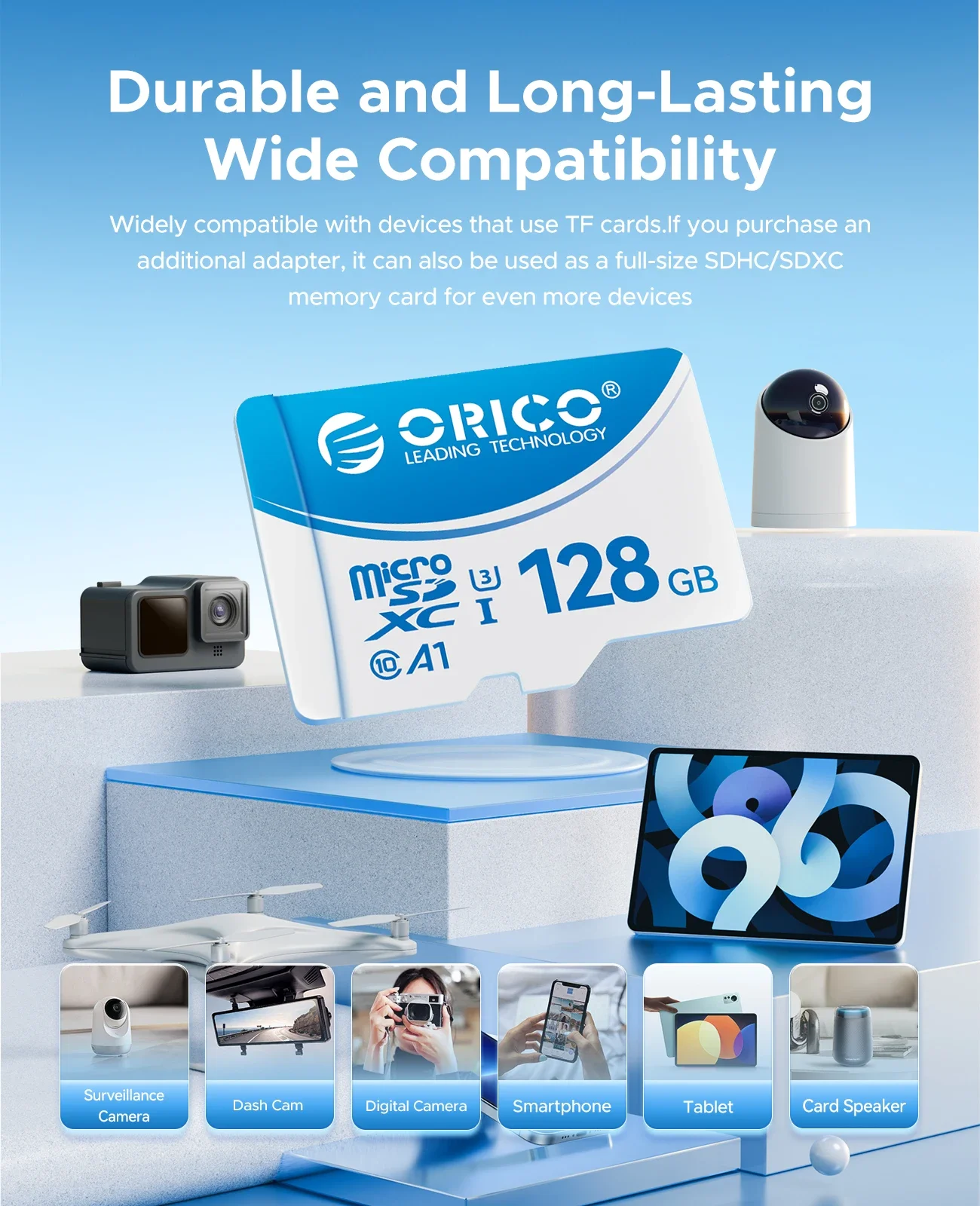 Tarjeta de memoria ORICO T3 128GB microSDXC UHS-I, lectura de 70 MB/s, escritura de 60 MB/s, reducción 4K UHD, U3, Class10, V30, A1, Micro SD - imagen 4