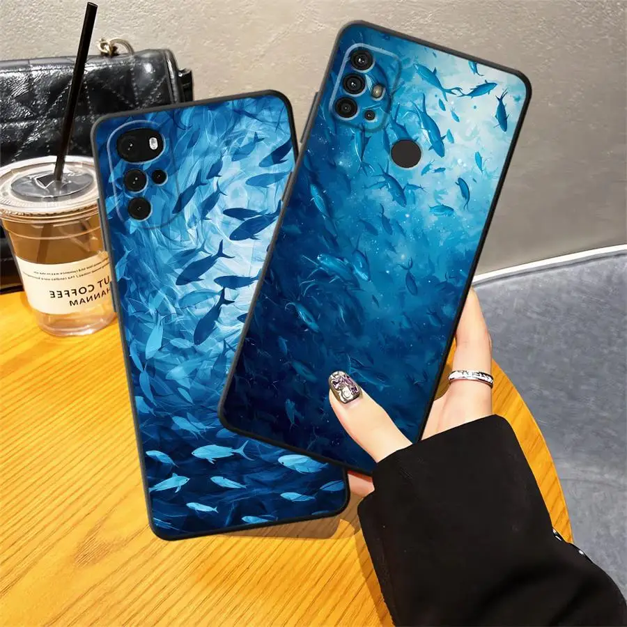 Funda de medusas marinas para Motorola Mot Edge 20 Pro 30 Lite G32 G22 Edge40 G53 G30 G60 G52 G51 G73 G50 G60s G71 teléfono suave negro - imagen 3