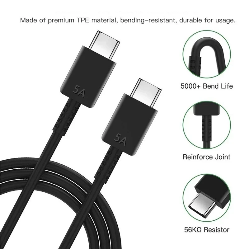Cable de carga súper rápida USB C Dual 5A PD 45W para Samsung S22 S23 S24 Plus Note 20 Ultra A53 A54 A55 Cable de datos de carga rápida 2m - imagen 4