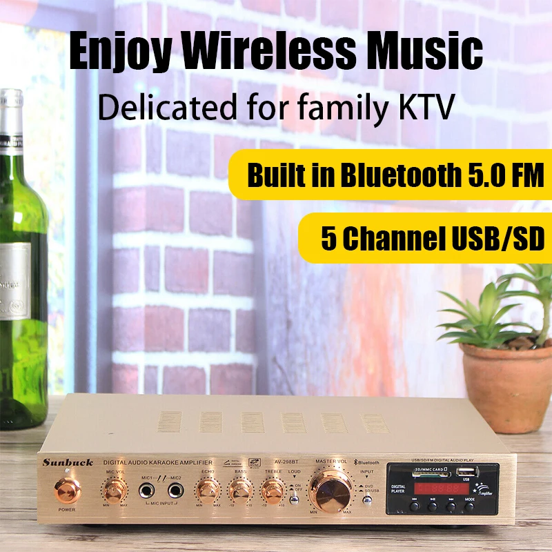 AMPLIFICADOR DE Audio HiFi para coche, sistema de sonido de cine en casa, 2000W, 326BT 5,0, Bluetooth, 12V/220V, AV Amp, 2 canales, 4 Micro - imagen 5