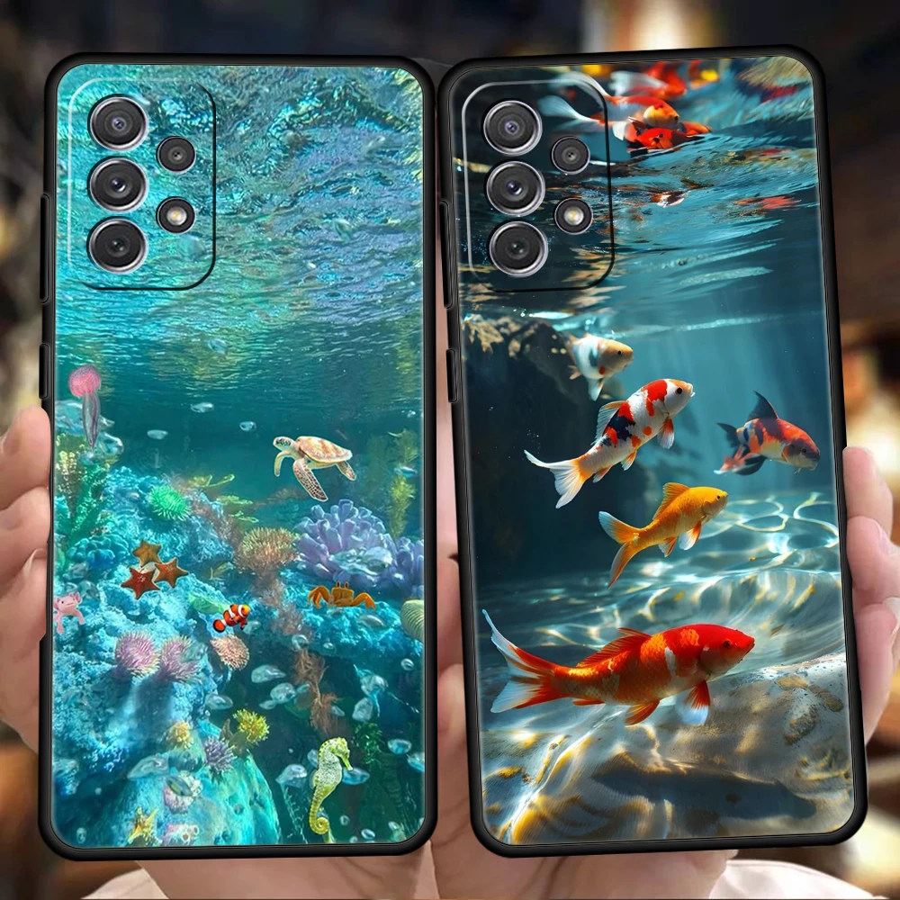 Funda de teléfono para Samsung A15 A13 A35 A55 A51 A71 A41 A31 A21S A03S A05 A17 A23 A25 A33 A53 A73 5G A07 4G cubierta de dibujos animados lindo pez