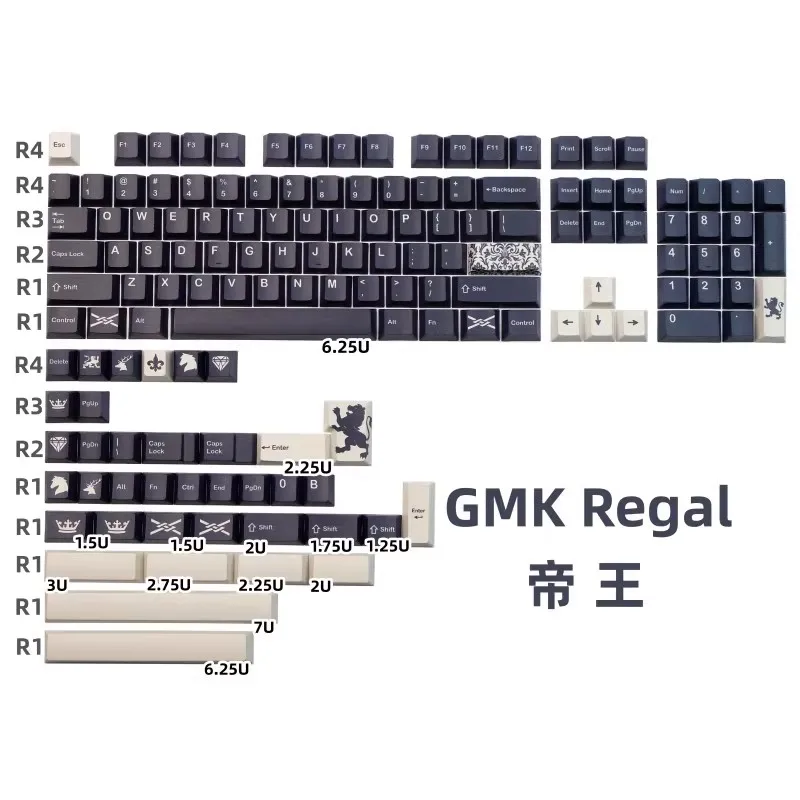 GMK Regal Imperial Keycaps PBT Dye Subbed Nuevo estilo Key Caps Cherry Profile Keycap con 2.25U 2.75U 3U 7U Barra espaciadora ISO Enter