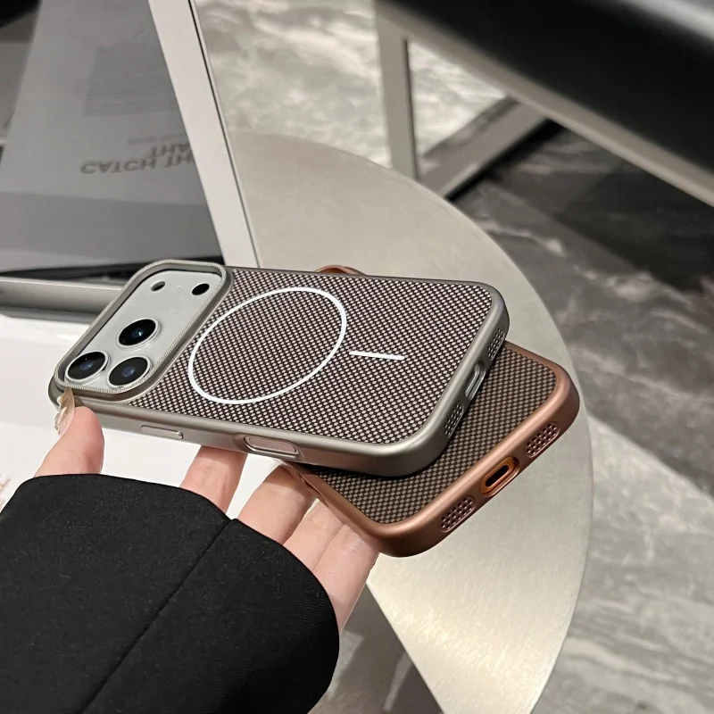 Patrón de celosía de negocios para funda Magsafe para iPhone 17 16 15 14 13 Pro Max cubierta de armadura chapada de carga inalámbrica a prueba de golpes - imagen 5