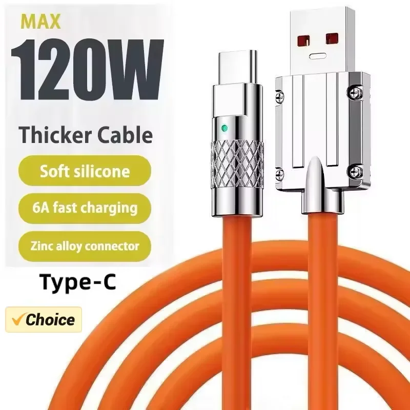 Cable USB tipo C de 120W y 6A, Cable para teléfono móvil, cables de hardware de ordenador de carga rápida para todos los equipos electrónicos generales - imagen 2
