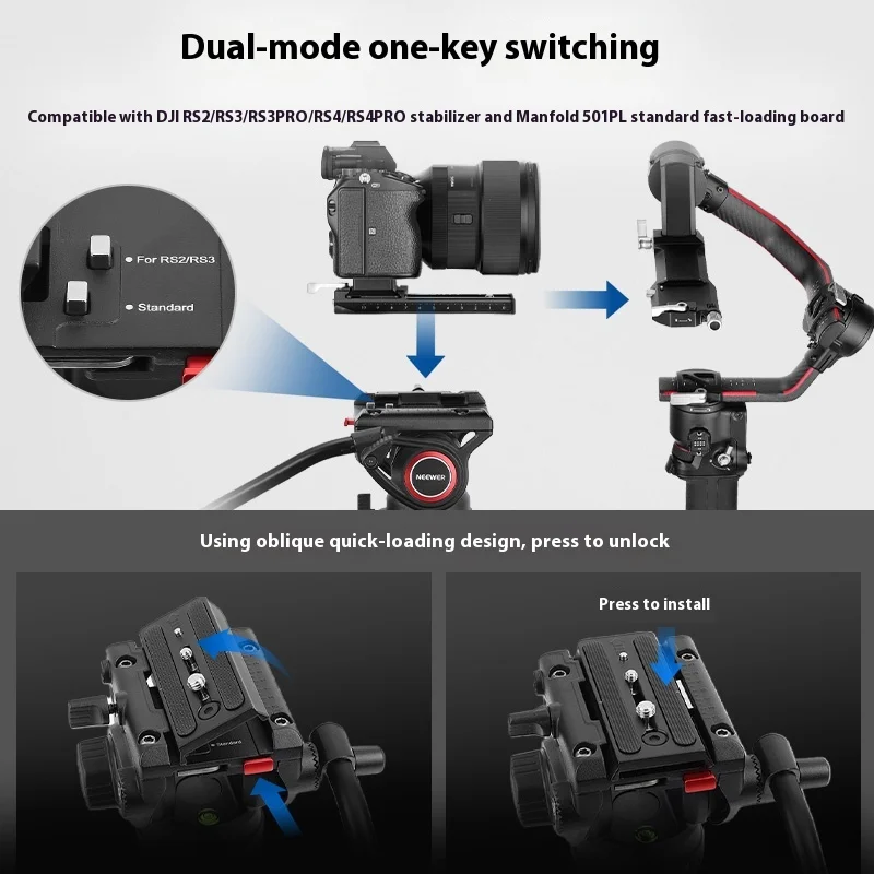 NEEWER TP74 Gimbal hidráulico con trípode de alta resistencia 360 ° Trípode profesional personalizado del soporte del estabilizador de la aleación de aluminio del movimiento del espejo - imagen 3