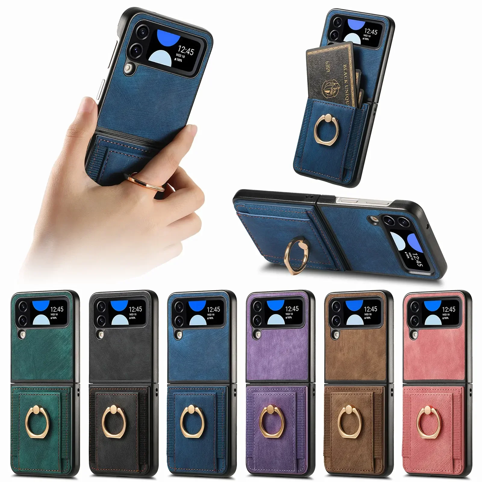 Funda tipo billetera de cuero Solt con tarjetas y soporte de anillo para Samsung Galaxy Z Flip 7 FE 6 5 4 5G Flip5, funda magnética con soporte para teléfono - imagen 3