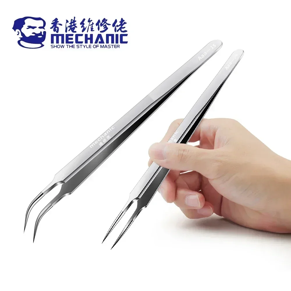 Pinzas mecánicas Aaa-14 Aaa-15 de acero inoxidable, pinzas extendidas de alta dureza para placa base de teléfono móvil, herramientas de reparación PCB IC - imagen 5
