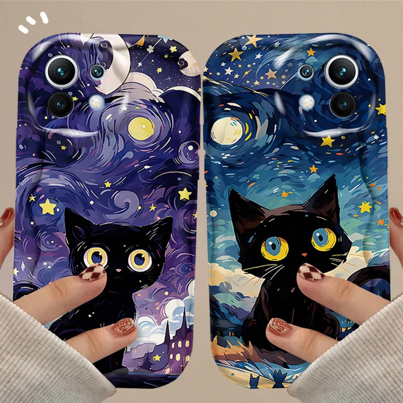 Funda 3D con dibujo de gato estrellado para móvil, carcasa para Xiaomi 13T, 12T, 14, 13, 12, 11 Lite, 5G, NE, 10T, POCO X5, X6 Pro, X3, NFC, X4, GT, F3, F4, F5, F6, M6, M5S, C65
