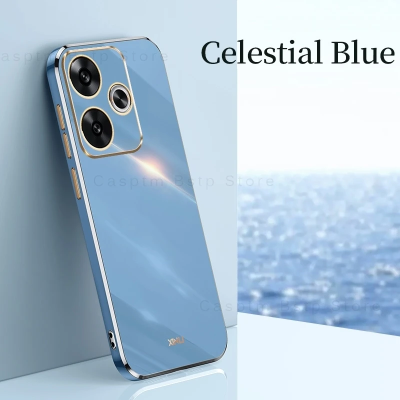 Se muestra un teléfono celular azul y dorado frente a un fondo azul
