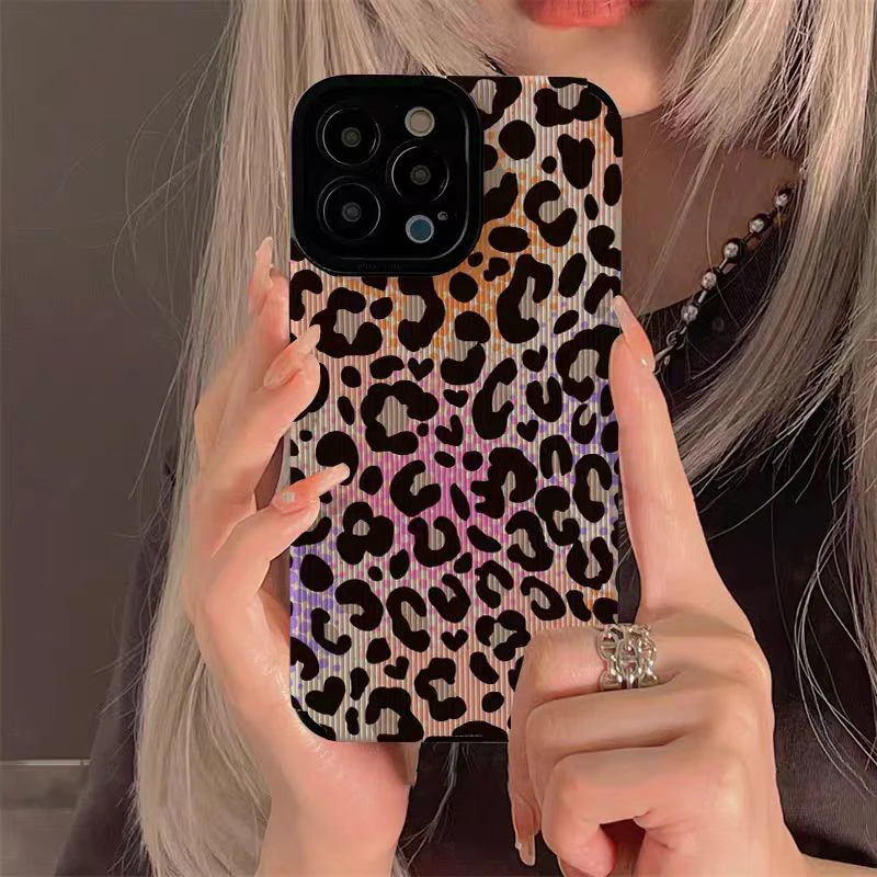 Funda de teléfono de silicona de leopardo de Color a la moda para iPhone 17 Air 13 12 11 16 14 15 Pro Max Plus Mini cubierta completa de cuero a prueba de golpes - imagen 2