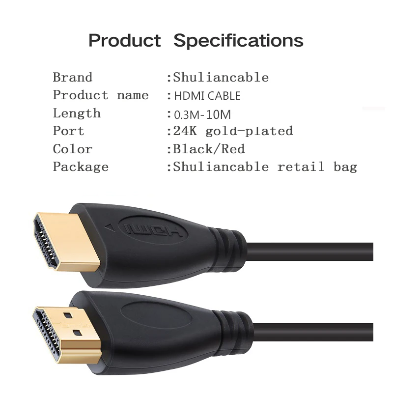 Cable HDMI Shuliancable, enchufe chapado en oro de alta velocidad, Cable macho-macho de 1m, 1,5m, 2m, 3m, 5m, 7,5m, 10m, 15m para HD TV, XBOX, PS3, ordenador - imagen 4