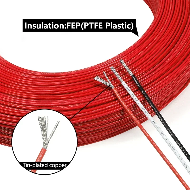Cable de PTFE UL1332 de 2/5/10m, alta temperatura, 300V AWG 30 28 26 24 22 20 18 16 14, Cable de cobre estañado aislado FEP para impresora 3D - imagen 3