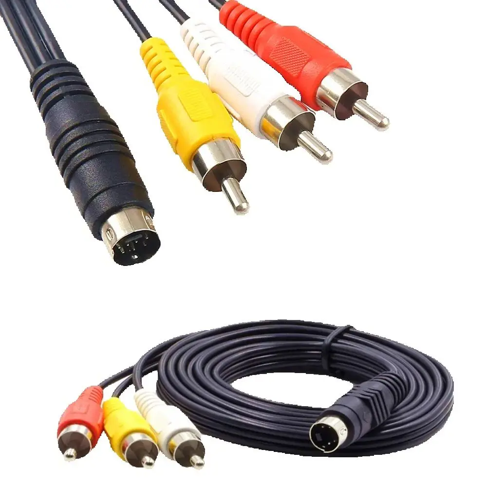 Conector Mini DIN S-Video de 4 pines a Cable de enchufe 3 RCA S-Video Cable de vídeo compuesto RGB macho de 4 pines a 3 RCA macho 1,5 m 5 pies - imagen 2