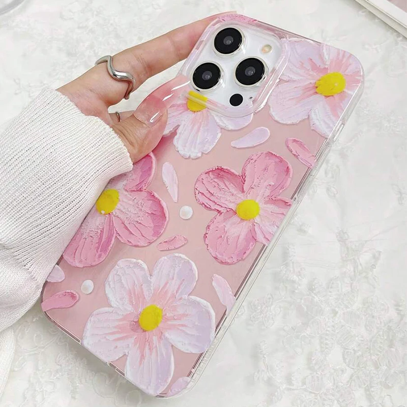 Funda de teléfono con estampado de flores de cerezo a la moda de margaritas para iPhone 13 11 12 14 15 16 17 Air Pro Max Plus 16E 8 7 Plus SE2 X XS - imagen 4